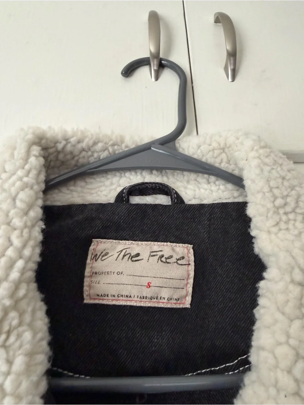 Free People Ariel Cozy Sherpa Accent Oversized Denim Bomber Jacket Washed Black